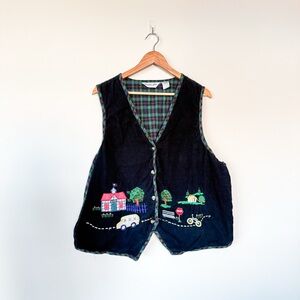 90s Vintage School Teacher Corduroy Vest Plaid Button Up Bus School House